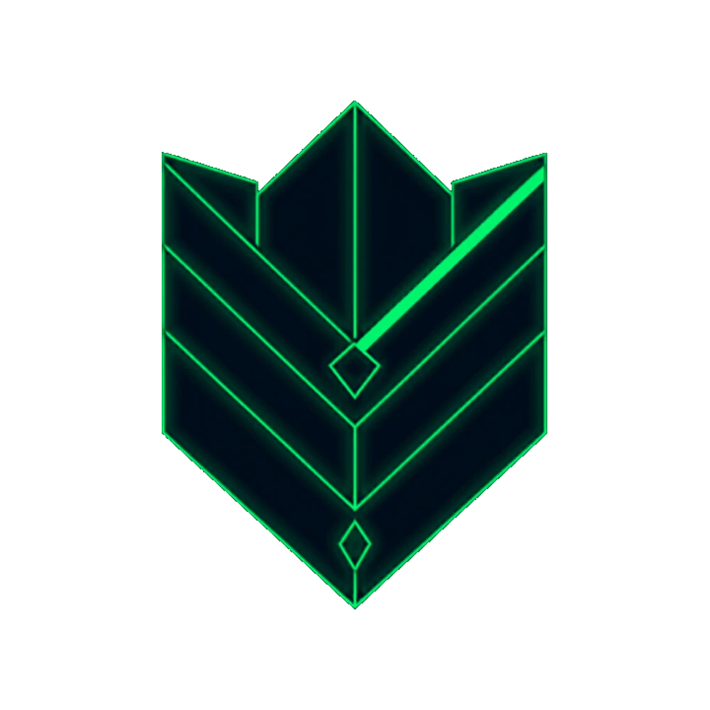 Angular green chevron shield with a diagonal probe beam, representing threats exposed and systems secured